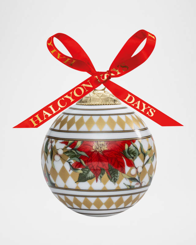 Parterre Gold with Poinsettia Christmas Ornament