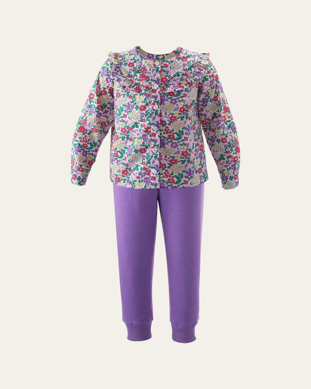 Girl's Multicolor Floral-Print Top W/ Joggers, Size 2-10