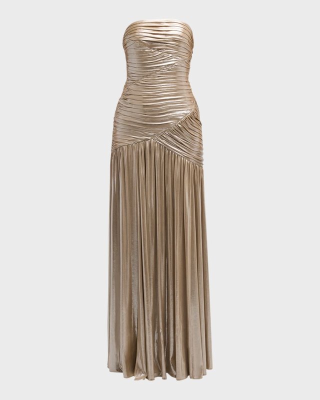 Josie Strapless Lamé Slit Gown