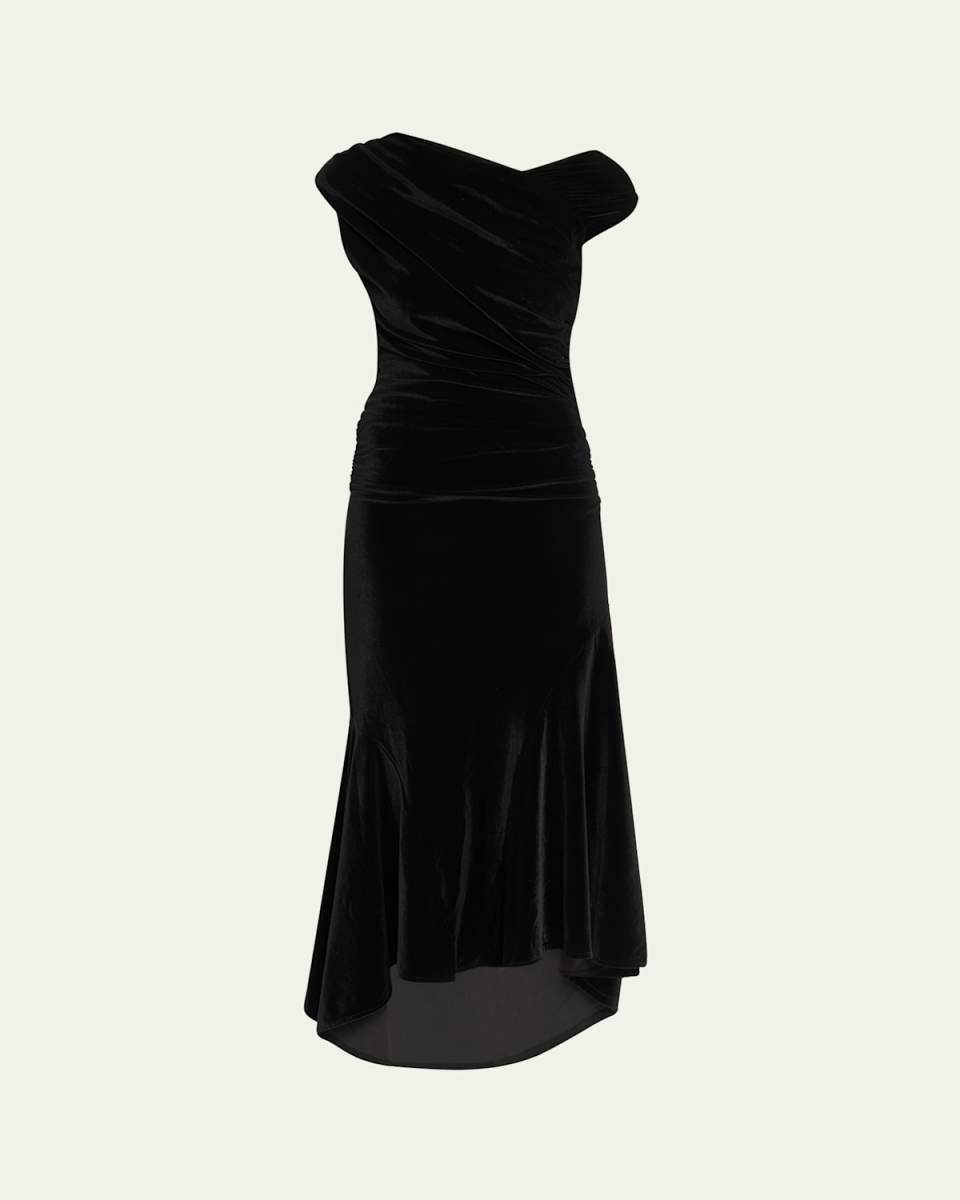 Velvet Jersey Ruched Crossover Midi Dress