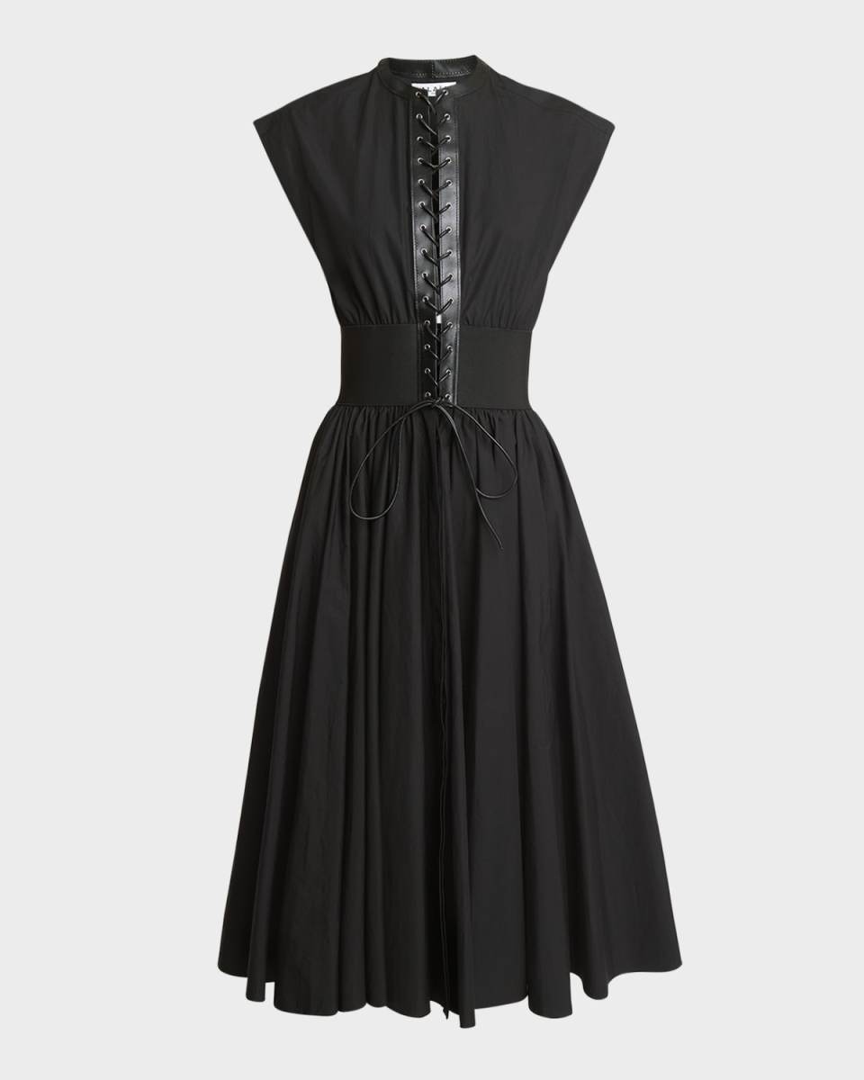 Lace-Up Belted Midi Dress
