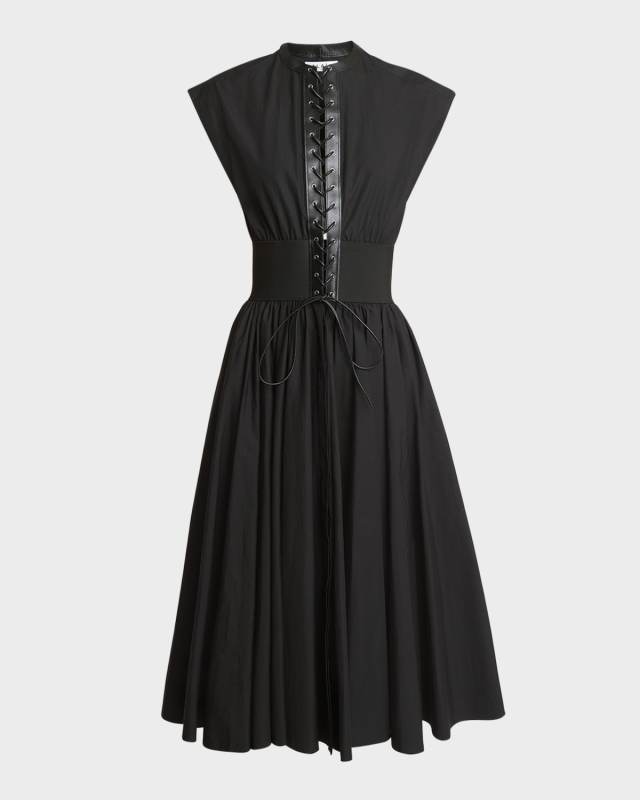 Lace-Up Belted Midi Dress