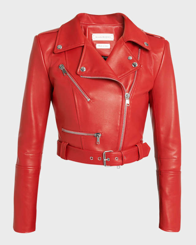 Cropped Leather Biker Jacket