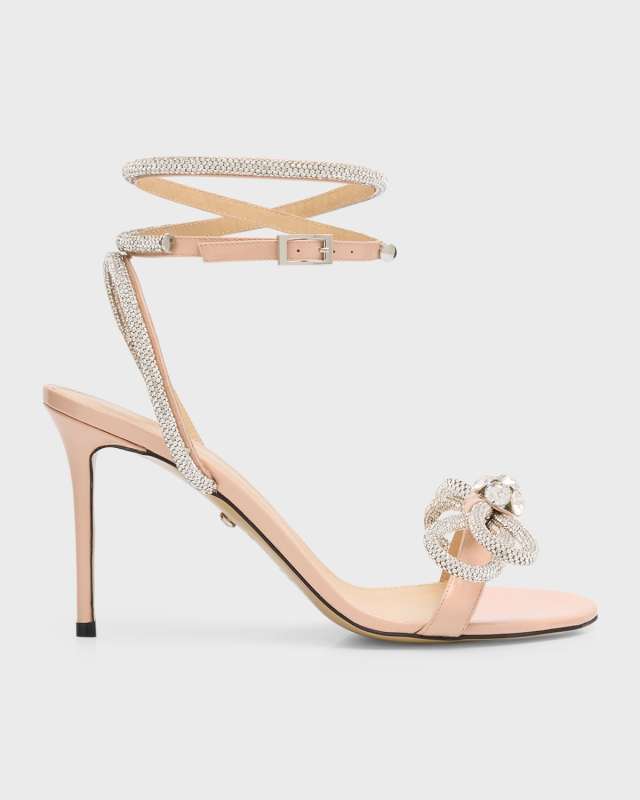 Crystal Embellished Leather Double Bow Sandals
