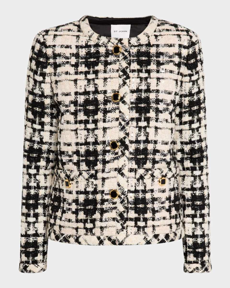 Metallic Eyelash Tweed Plaid Jacket