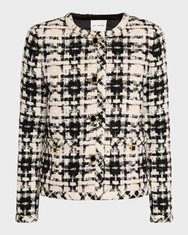 Metallic Eyelash Tweed Plaid Jacket