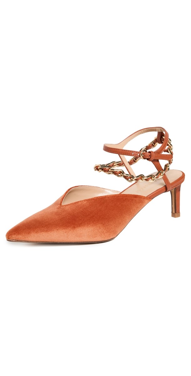 Ulla Johnson Pointed Kitten Heels with Chain Rust/Copper