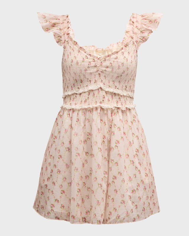 Sunshine Smocked Cotton Flutter-Sleeve Mini Dress