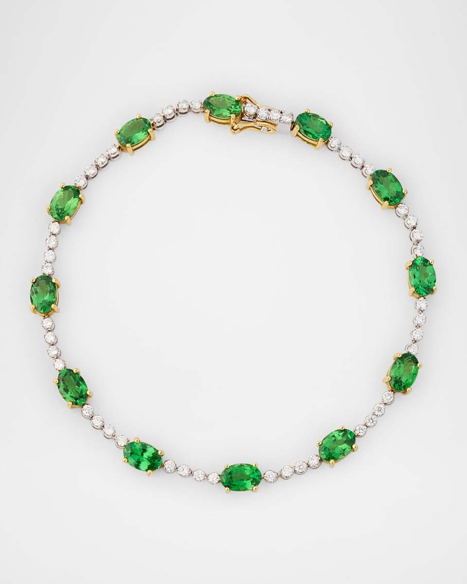 18K Gold Bracelet with Green Tsavorite and Diamonds