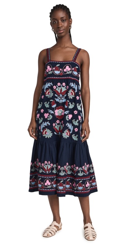 Sea Eclisse Embroidery Slip Dress Navy