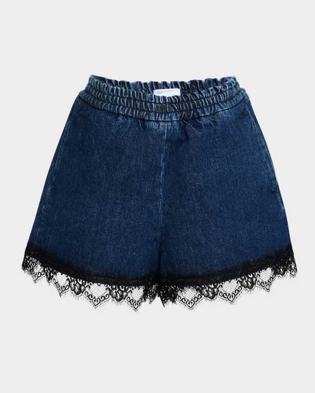20s Lace-Trim Denim Pull-On Shorts