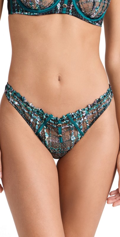 Fleur du Mal Gabrielle Embroidery Thong Aquamarine
