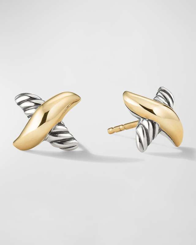 Petite X Stud Earrings in Silver & Gold