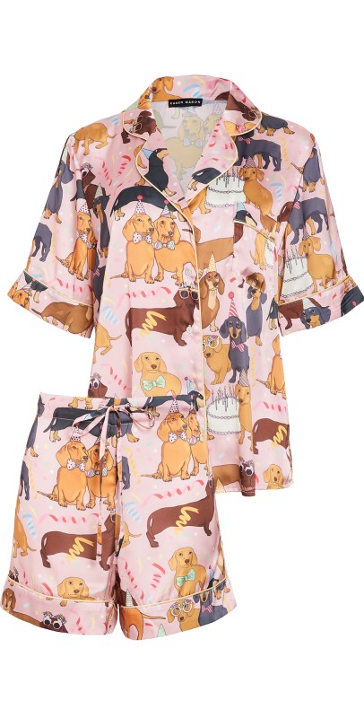 Karen Mabon Hot Dog Birthday Party Short Set Pink