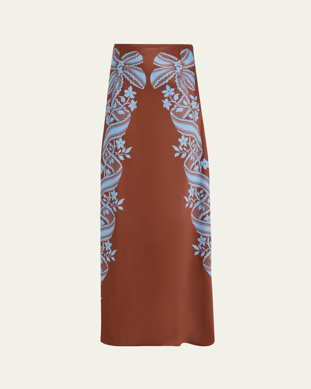 Sleek Printed Satin Maxi Skirt