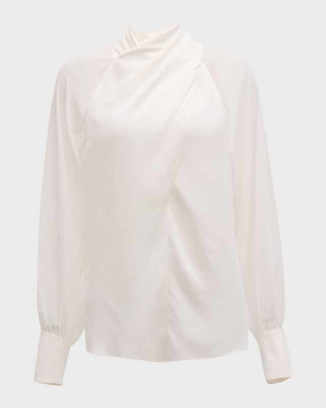 Pleated Mock-Neck Crossover Blous