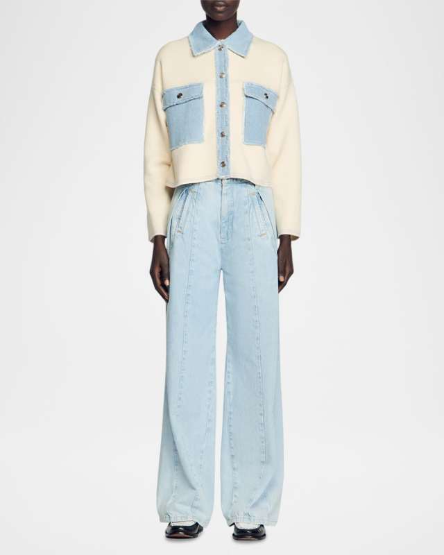Dolly Hybrid Frayed Denim Oversized Crop Cardigan