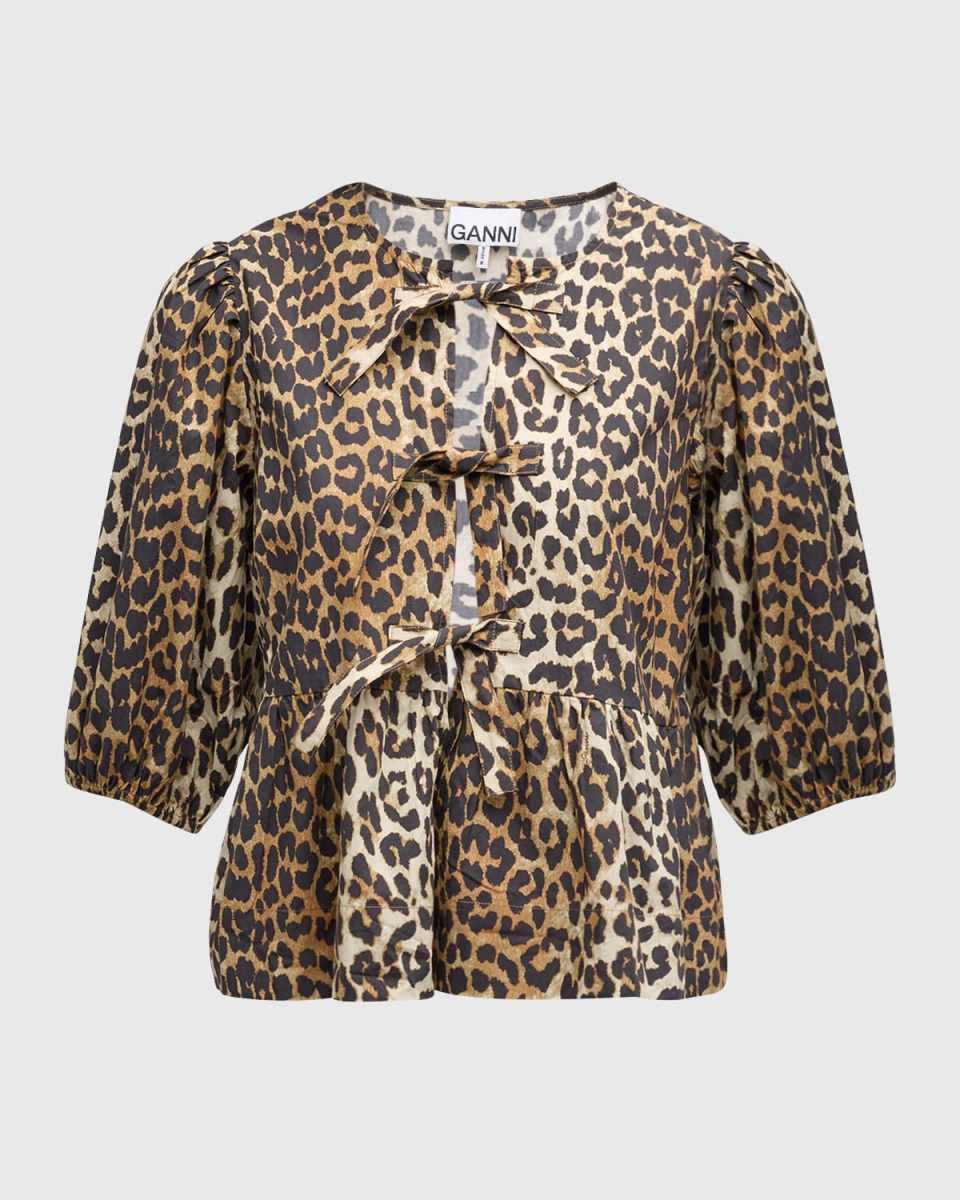 Printed Self-Tie Peplum Blouse