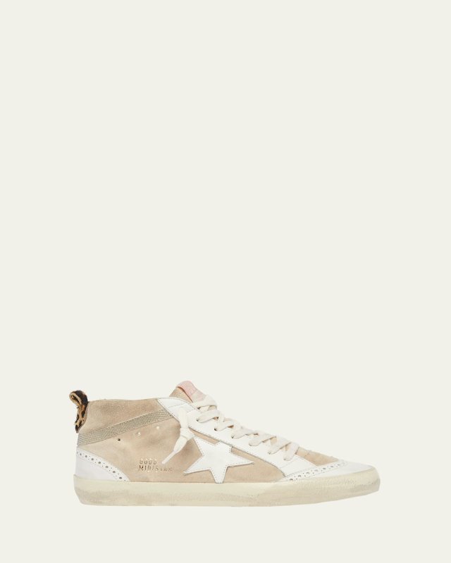 Mid Star Mixed Leather Wing-Tip Sneakers