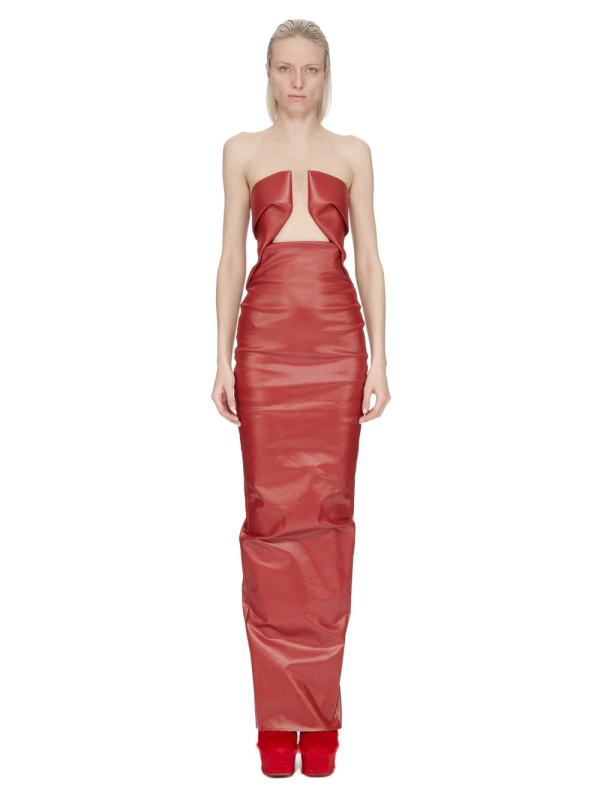 Rick Owens Prong strapless coated-denim maxi dress