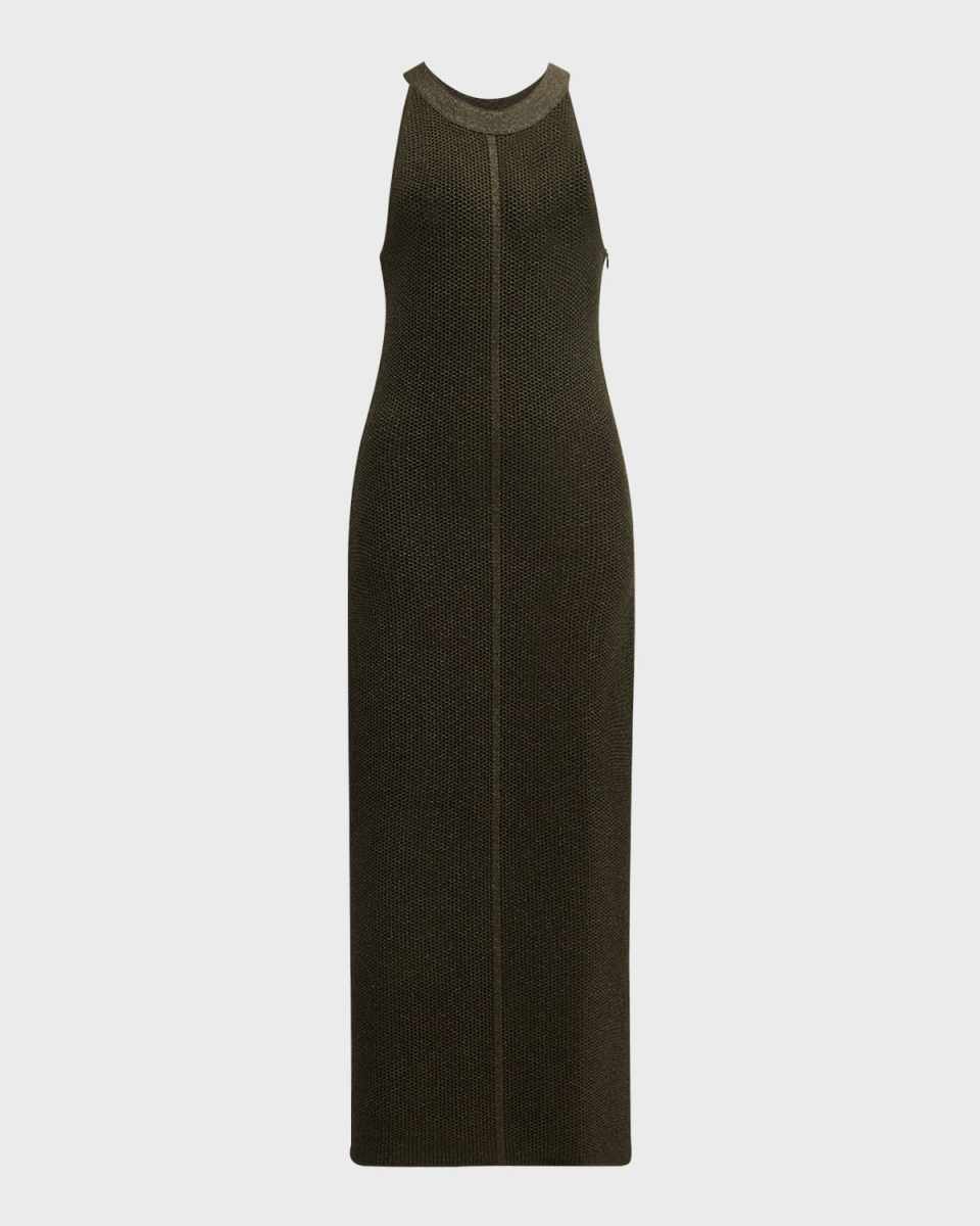 Metallic Mesh Knit Halter Midi Dress
