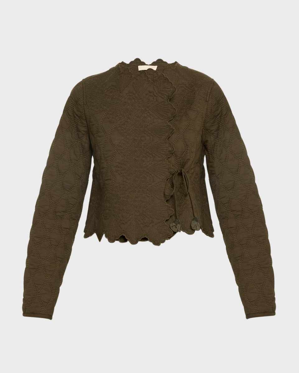 Zofia Short Quilted Scalloped Wrap Jacket
