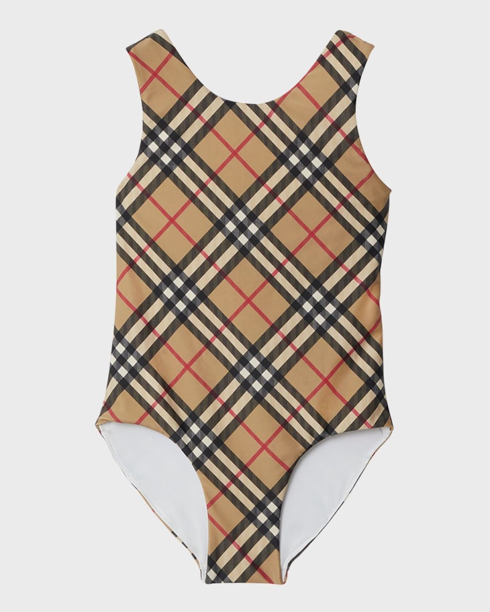 Girl's Tirza Check One-Piece Swimsuit, Size 3-14