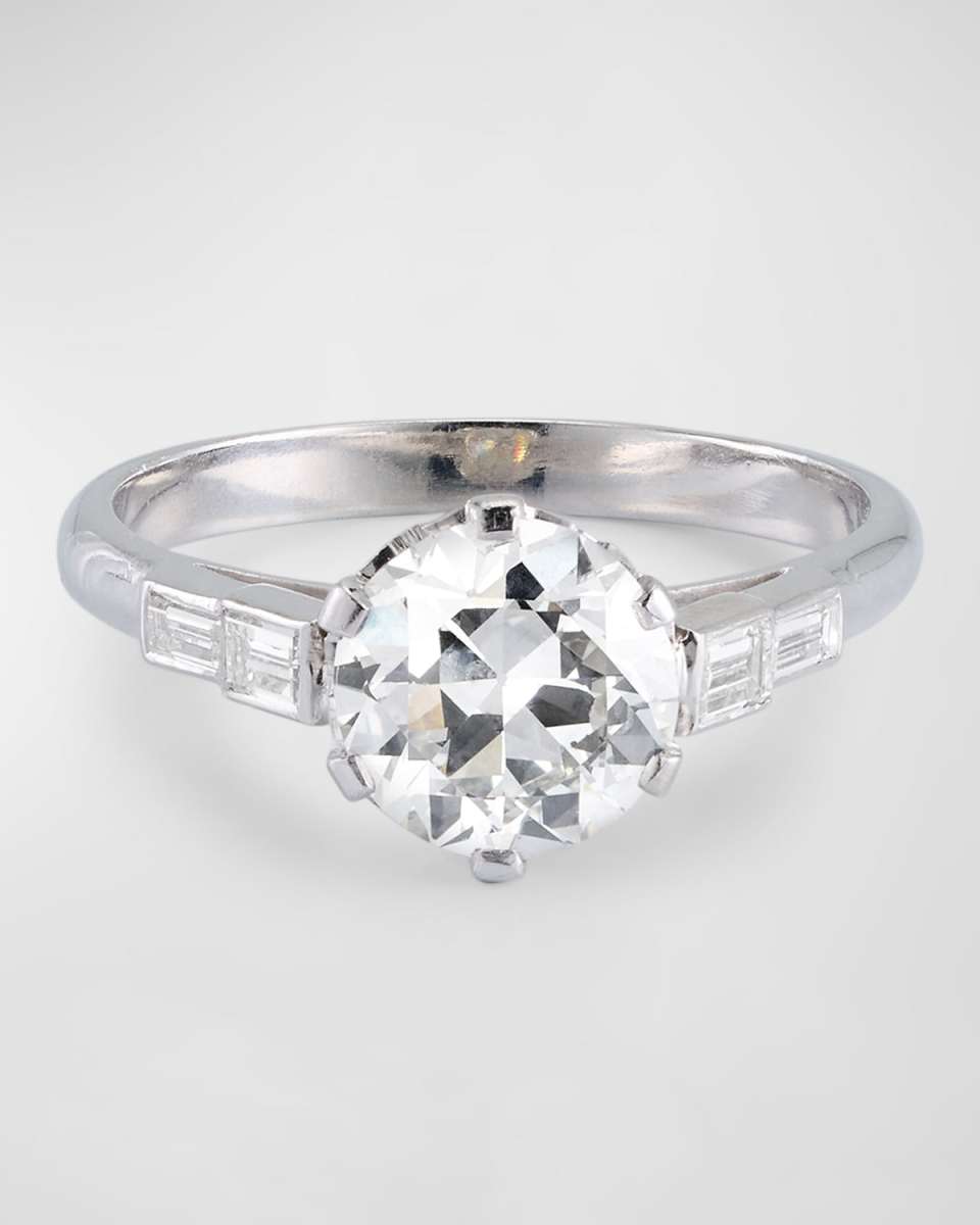 Estate Art Deco Platinum European Diamond Ring, Size 6.25