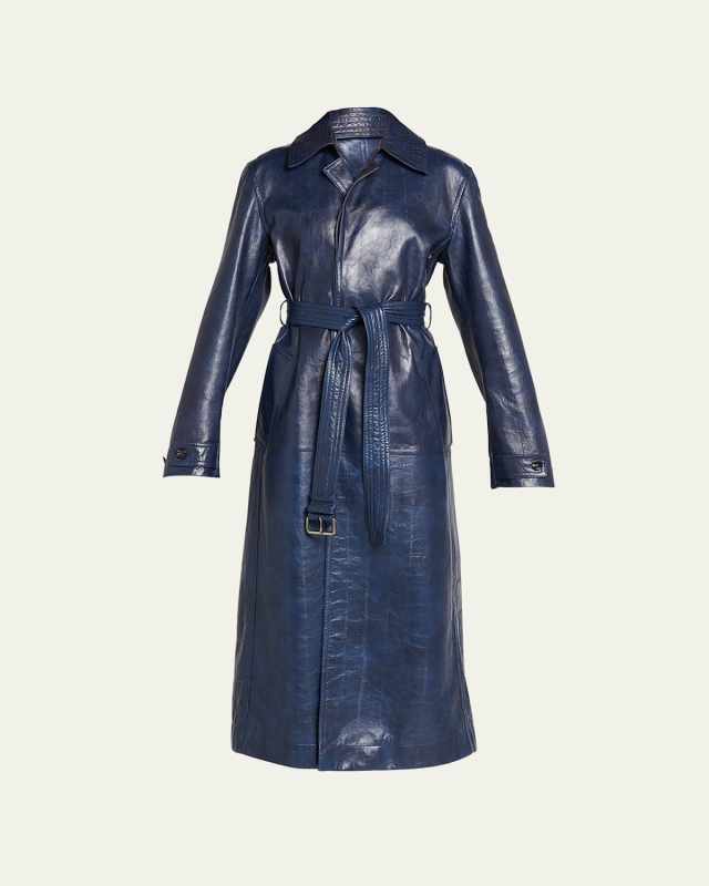 Eel-Embossed Belted Coat