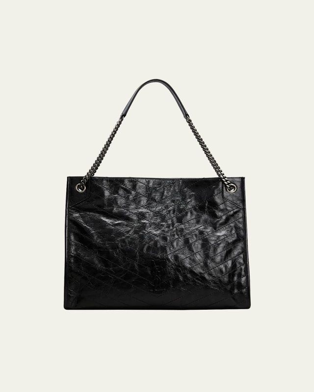 Niki Medium YSL Shopper Tote Bag in Crinkled Leather