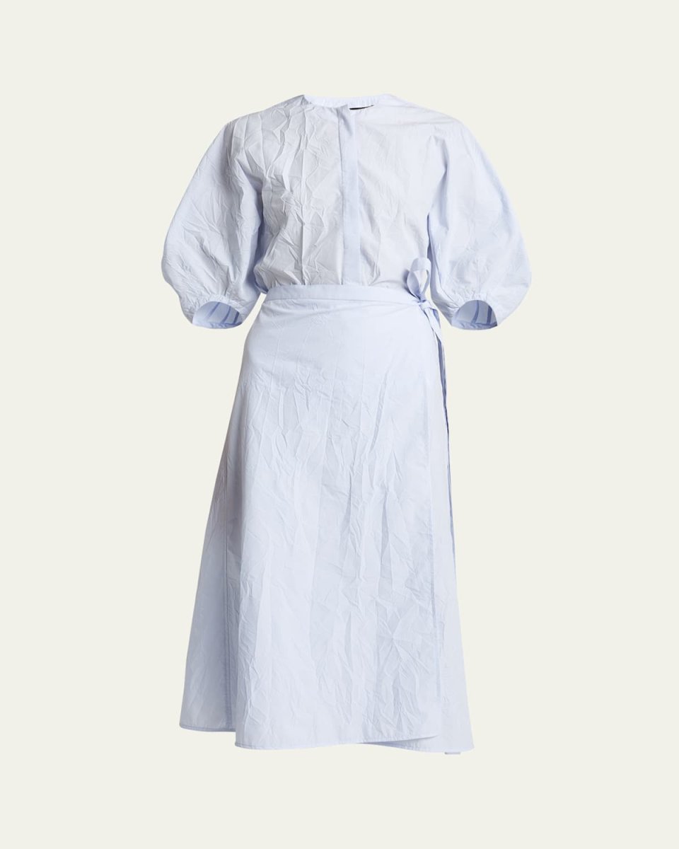 Alicia Puff-Sleeve Crinkled Cotton Midi Dress