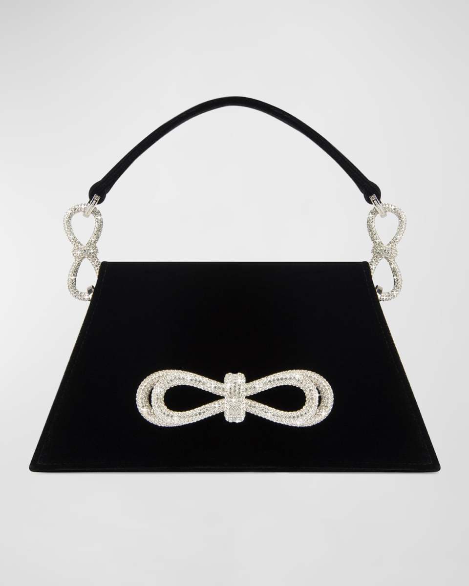 Samantha Embellished Bow Velvet Top-Handle Bag
