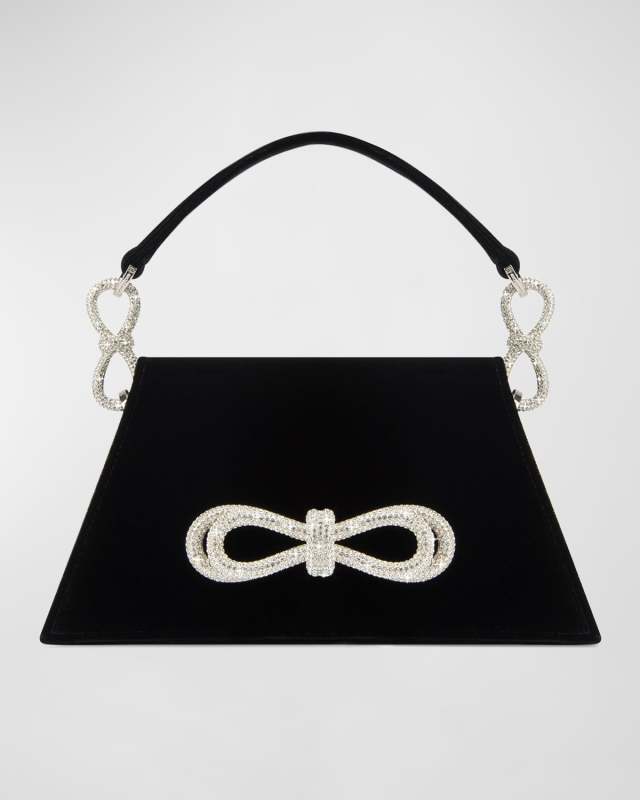 Samantha Embellished Bow Velvet Top-Handle Bag