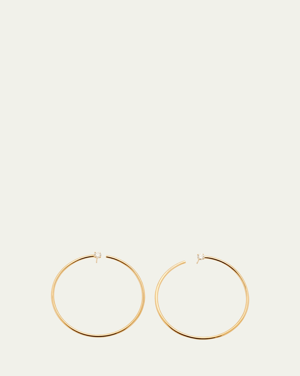 Bardot Diamond-Stud Wire Circle Hoop Earrings in 18k Yellow Gold