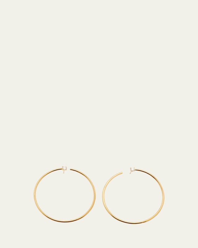 Bardot Diamond-Stud Wire Circle Hoop Earrings in 18k Yellow Gold