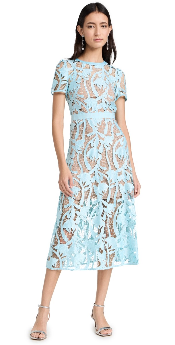 Self Portrait Light Blue Lace Midi Dress Blue