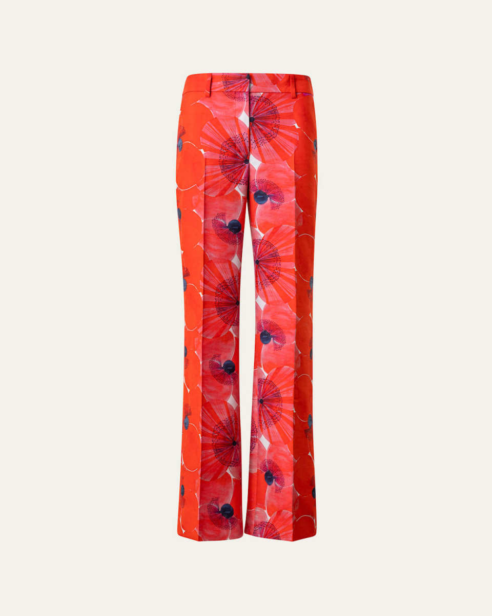 Florine Cotton Silk Poppies Print Pants