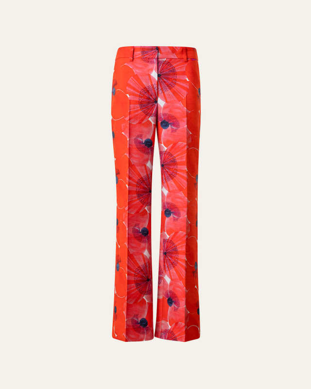 Florine Cotton Silk Poppies Print Pants
