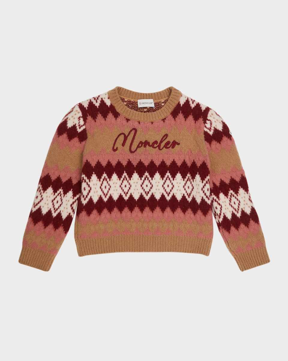 Girl's Embroidered Logo-Print Diamond Intarsia Sweater, Size 4-