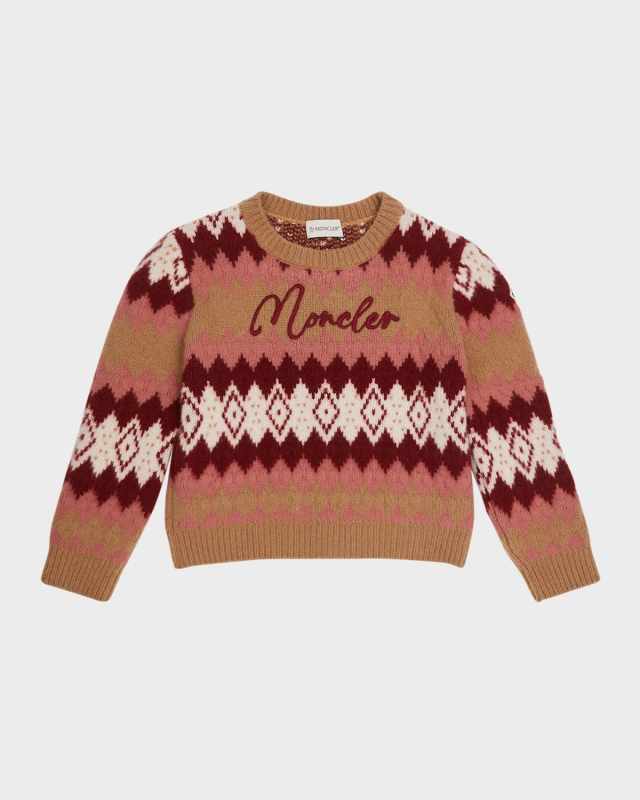 Girl's Embroidered Logo-Print Diamond Intarsia Sweater, Size 4-