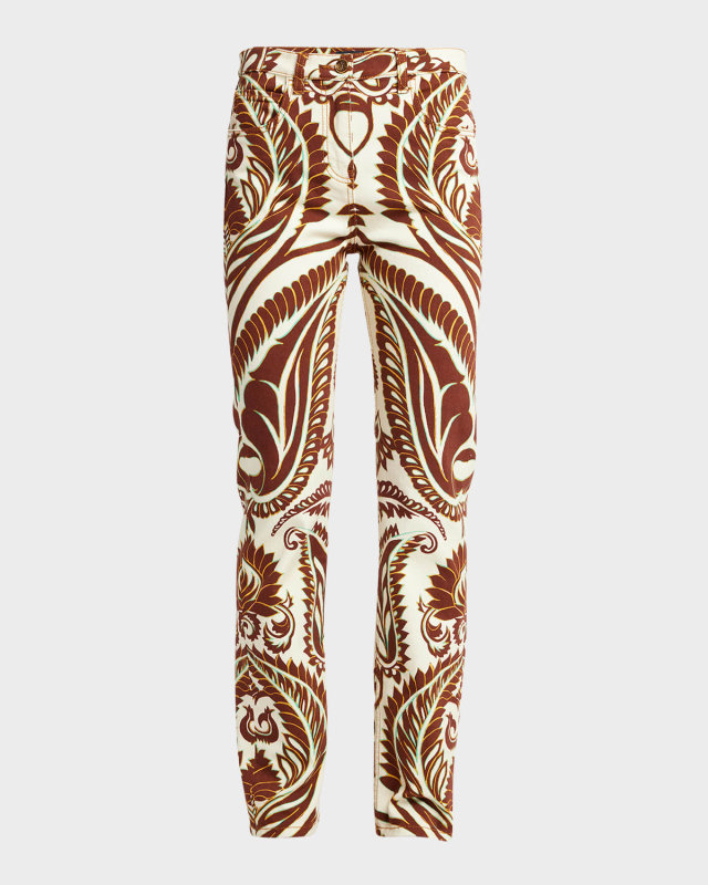 Mid-Rise African-Print Slim-Leg Jeans