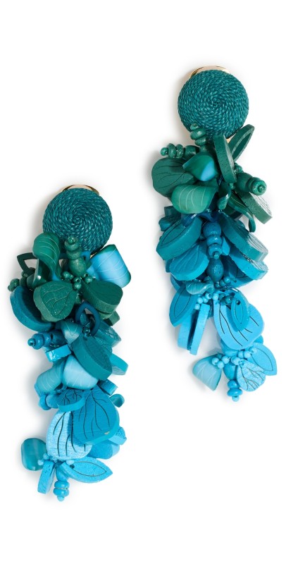 Oscar de la Renta Wooden Flower Cluster Earrings Blue