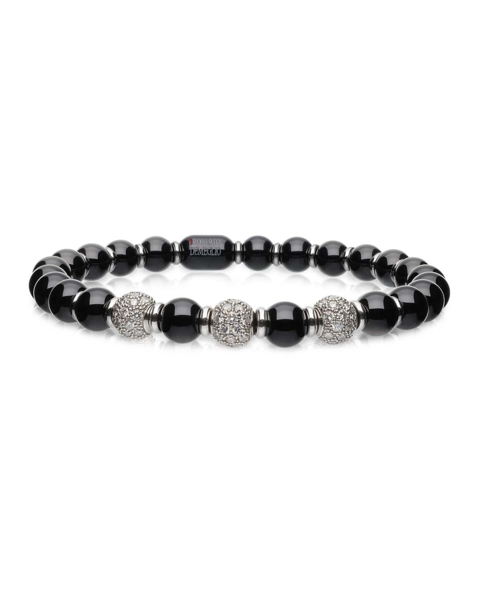 Sfera 6.5mm Ceramic and 18K White Gold Diamond 3-Bead Stretch Bracelet, Black