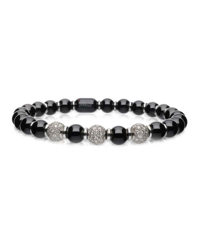 Sfera 6.5mm Ceramic and 18K White Gold Diamond 3-Bead Stretch Bracelet, Black