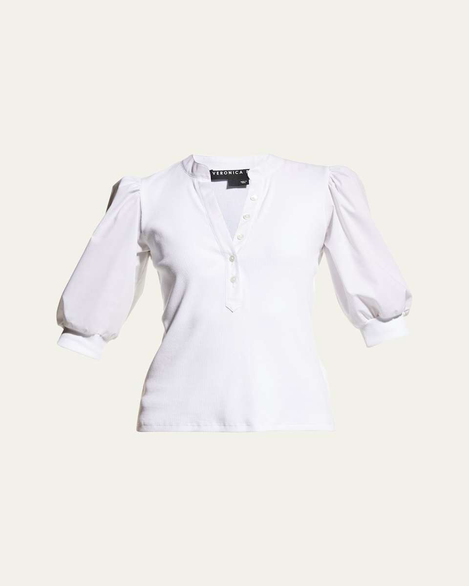 Coralee Puff Sleeve Button-Front Top