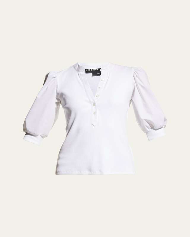 Coralee Puff Sleeve Button-Front Top