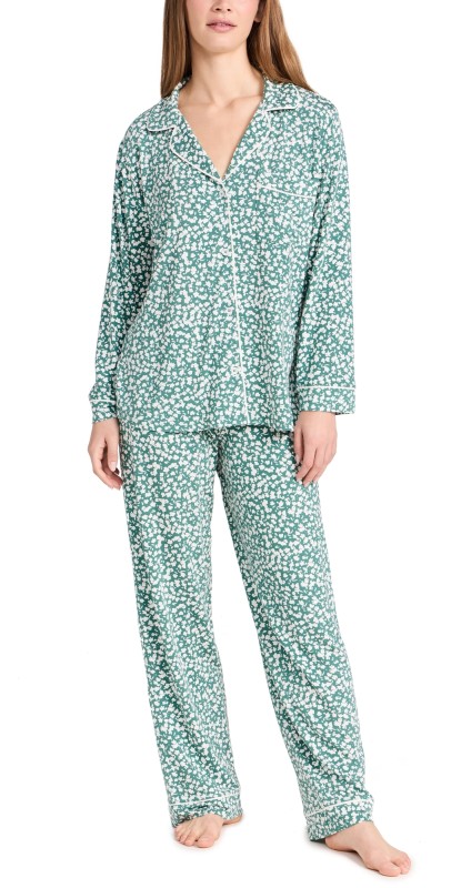 Eberjey Gisele Printed Pajama Set Abstract Floral Agave/ Ivory