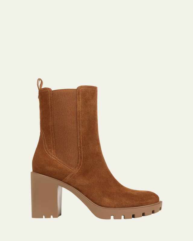 Riley Suede Block-Heel Chelsea Booties