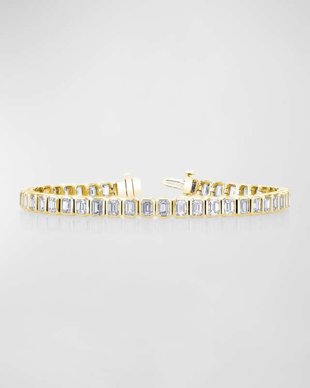 x Christina Adamo 18K Gold North-South Bezel-Set Diamond Tennis Bracelet, 5.70tcw, 7"L