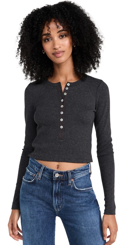 AMO Sassy Rib Henley Black Heather